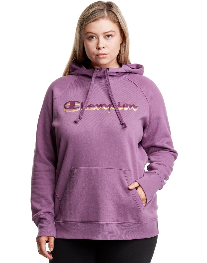 Champion Hoodie Dames - Roze - Plus Powerblend Fleece Drop Shadow Foil Script Logo ( 104958-QCV )